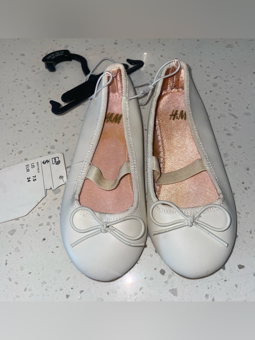 H&M White Toddler Girl Ballet Flats With Bow & Strap Size 7.5 NWT